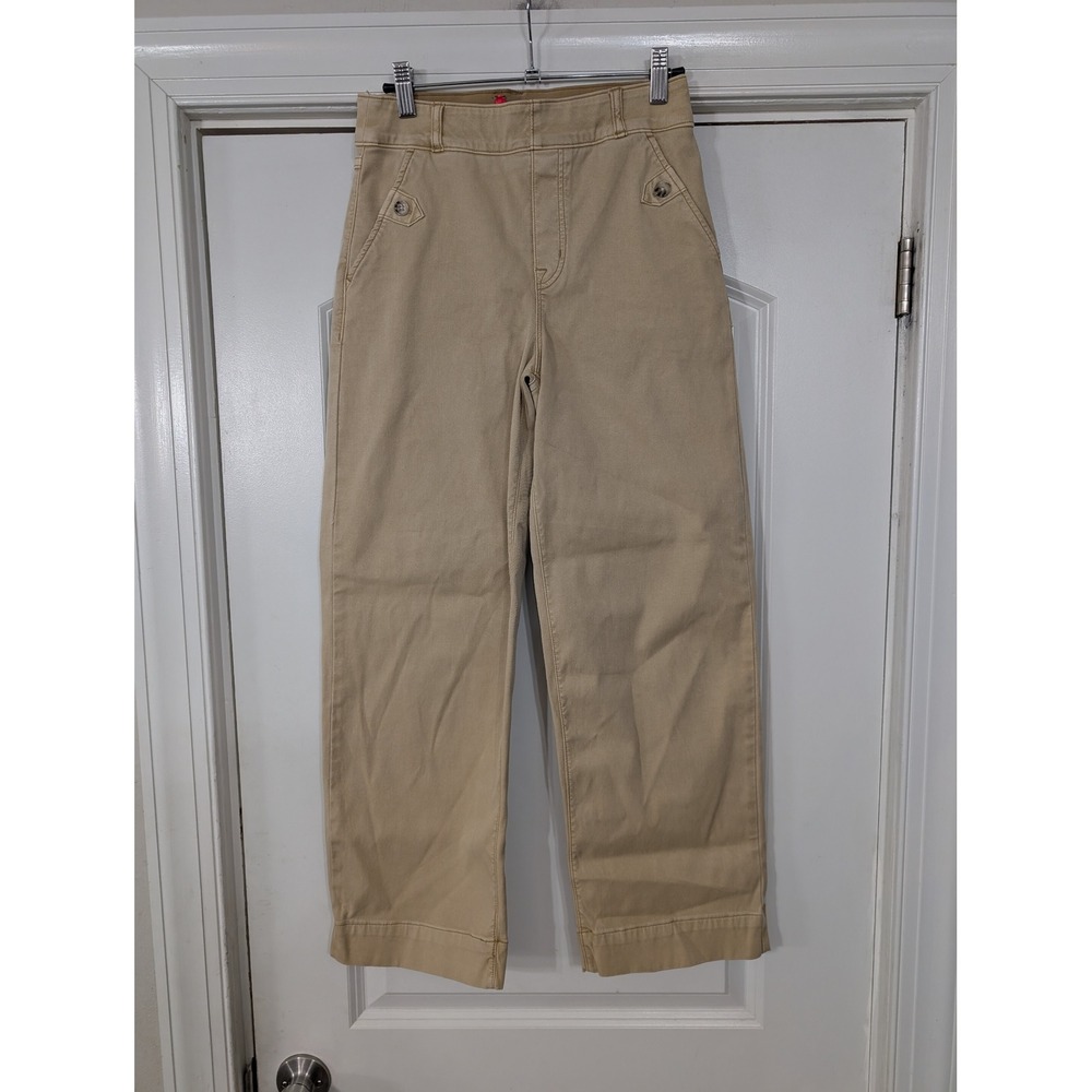 Spanx Women's Cropped Wide Leg Sailor Button Pocket Pants Beige Small chino
